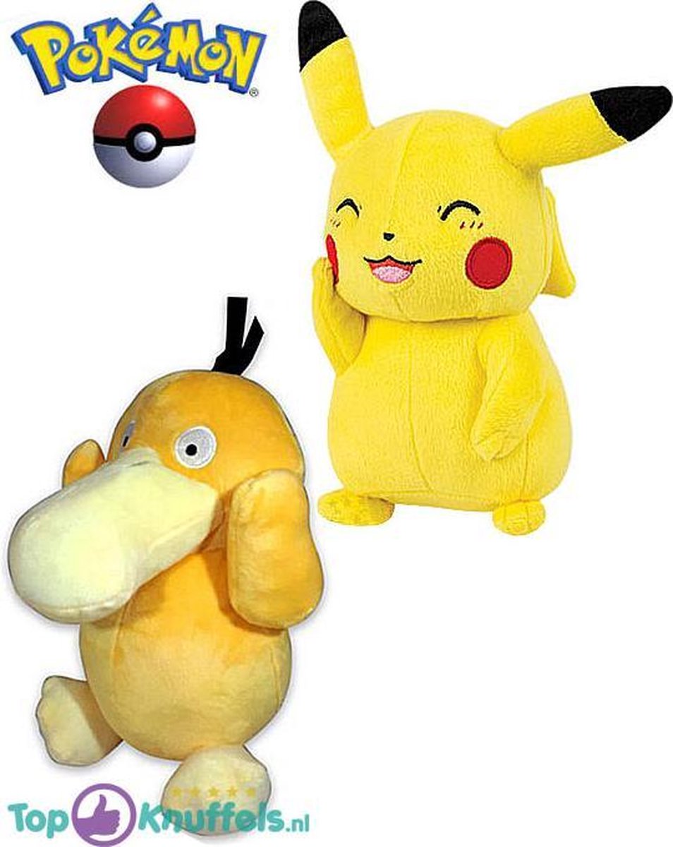 Pokemon speelgoed knuffel set Pikachu 23cm + Psyduck 32cm | Pokémon Friends: Charmander Bulbasaur Eevee Charizard Squirtle Snorlax